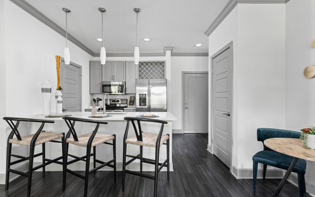 Open kitchen in white interior